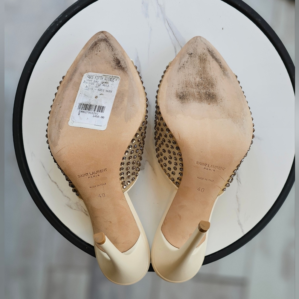 SAINT LAURENT Gippy Crystal Mesh Stiletto Mules Color Nude & Crystal 40 - Picture 13 of 16